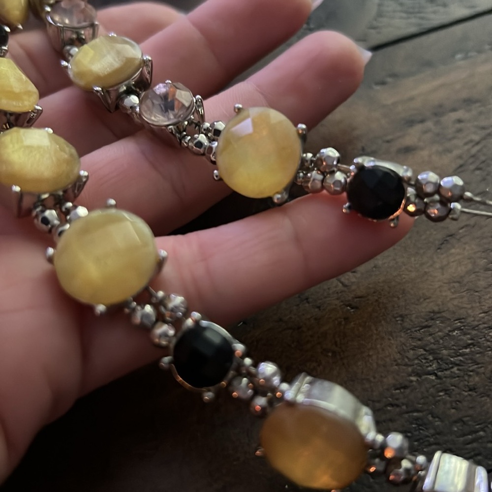 Multi Strand New York and Co Silver Tone Necklace with Yellow and Black Accents - Picture 3 of 4